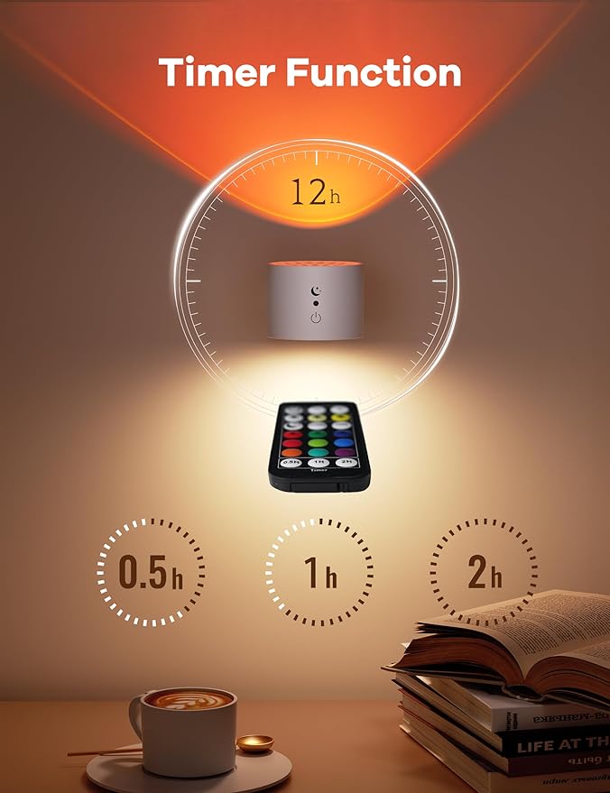 Joyzy Wall Light Rechargeable RGB Colorful Led Picture Lights for Wall Lighting Battery Operated Wall Sconce Two-Headed for Bedroom, Remote and Touch Control Wall Mounted Lamps with Wireless Magnetic