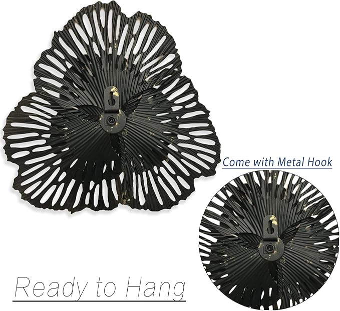 10" Metal Flower Wall Art Decor, Rustic Modern Floral Sculpture, Distressed Iron Wall Hanging Home Decoration Accent Artworks for Indoor Kitchen Bedroom Living Office Outdoor Garden Patio (36B-Gold)