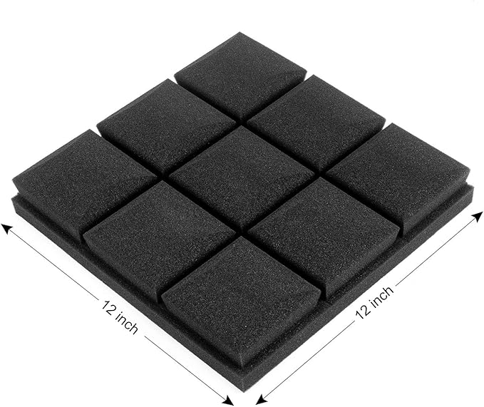 JBER 24 Pack 2" X 12" X 12" Acoustic Foam Panels,Soundproofing Wall Studio foam Panels wedges,Sound Insulation Absorbing Acoustic Treatment,9 Blocks Beveled Mushroom Fireproof Design - Black