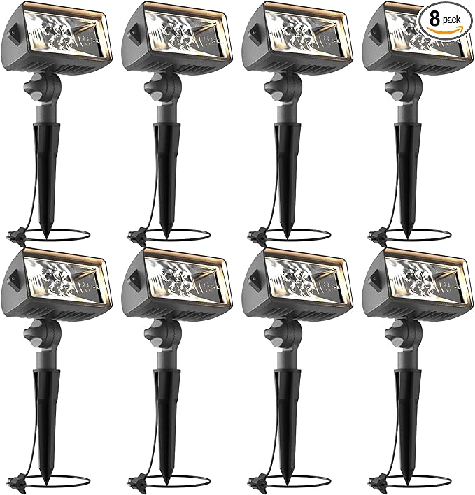 VENUS MANUFACTURING 8 Pack Low Voltage Wall Wash Lights 12V LED Landscape Lighting 18 Watt 600 Lumen Flag Light 2700K Warm White Metal Outdoor Spotlight Black Trees Light for Garden & Yard