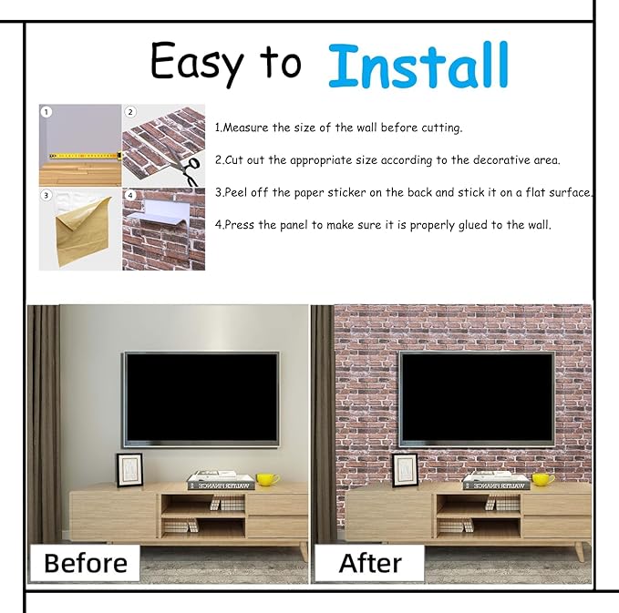 3D Wall Panels Peel and Stick in Red White Stone, 10 PCS XPE Foam Stone 3D Wallpaper, Faux Brick Wall Panels for Bedroom, Stairs, Kitchen