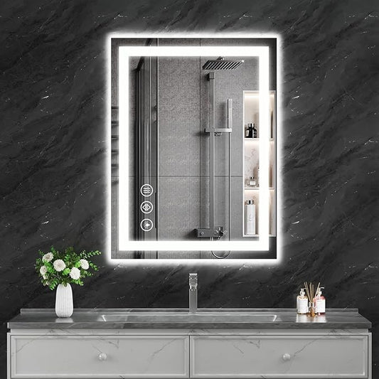 Koonmi 32"x24" LED Mirror for Bathroom, 90CRI Anti-Fog Vanity Mirror with Front and Backlight, Shatter-Proof Wall Mirror with Light, Easy Install Lighted Mirror for Modern Bathroom (IP65)