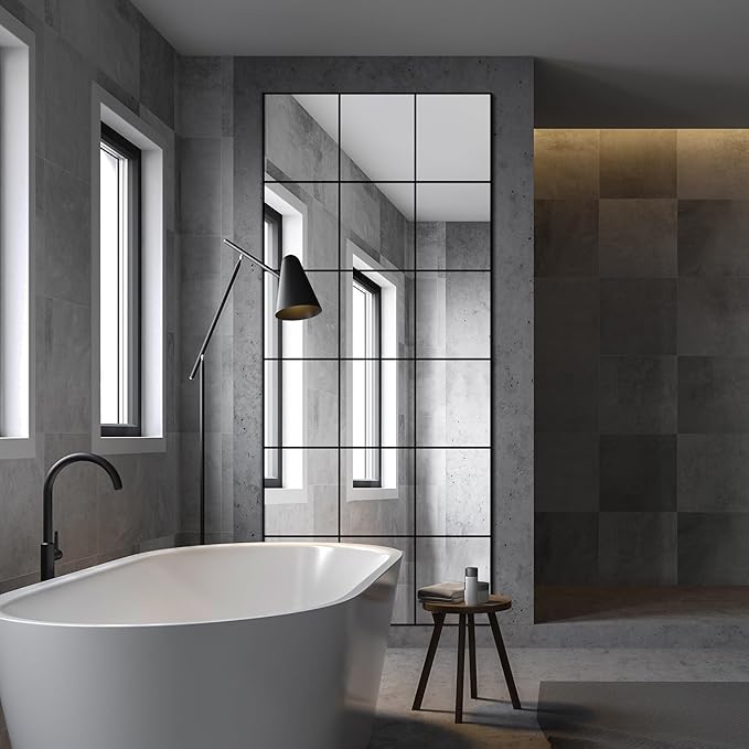 Delma Full Length Mirror, 30"x 70" Window Pane Decorative Mirror for Wall, Black Metal Framed Wall Decor, Wall Mounted, Hanging or Leaning for Bedroom, Living Room, Entryway