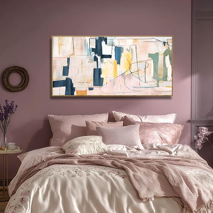 Artexist Large Abstract Canvas Wall Art Pink Painting Yellow Bedroom Decor Navy Art Photo Prints Minimalist Pictures Poster Artwork 20"x40"