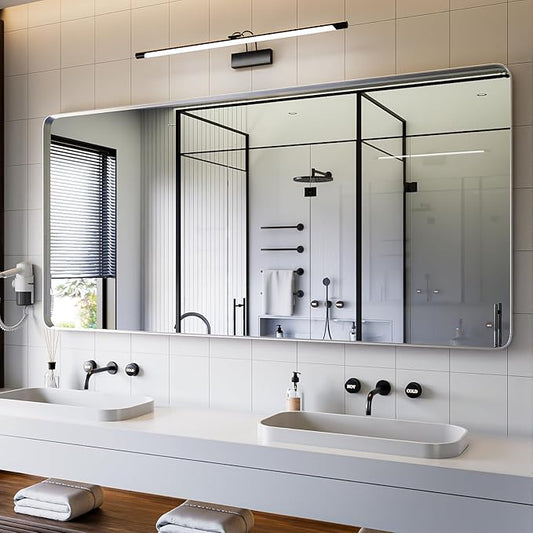 Large Bathroom Mirror for Wall, 72x36 Inch Brushed Silver Framed Bathroom Vanity Mirror for Farmhouse Living Room Bedroom, Anti-Rust, Tempered Glass, Horizontal/Vertical