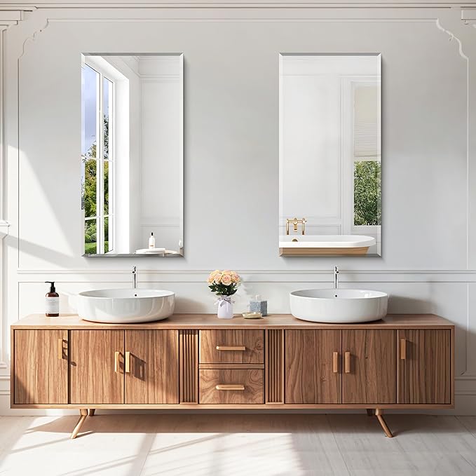 KOCUUY Beveled Mirror, 20x40 Inch Frameless Bathroom Mirror for Over Sink, Upgraded Shatterproof Beveled Unframed Design Mirror for Bathroom, Bedroom, Hang Horizontal/Vertical