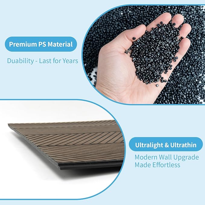 Art3d 4-Pack Glue-On Herringbone Wainscoting Panel for Interior Wall Decor - 104 x 12 Inch Polystyrene Ultralight Slim Slat Wall Panels for Living Room Bedroom, Mahogany