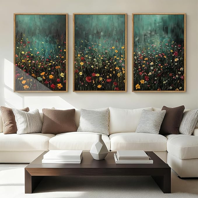 Anyzal Large Colorful Nature Floral Canvas Wall Art Framed Watercolor Wildflowers Illustration Prints Modern Botanical for Living Room Bedroom Office 16x24 Inch Set of 3