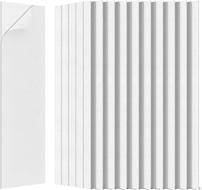 BUBOS 12 Pack Large Acoustic Panels,47.2x11.8Inch Soundproof Panels for Walls,Self Adhesive Acoustic Wall Panels,Decorative Sound Panels for Home Studio Office (White 01)