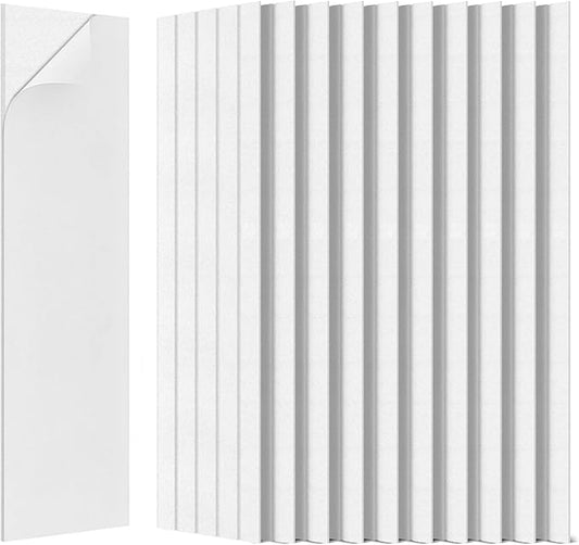 BUBOS 12 Pack Large Acoustic Panels,47.2x11.8Inch Soundproof Panels for Walls,Self Adhesive Acoustic Wall Panels,Decorative Sound Panels for Home Studio Office (White 01)