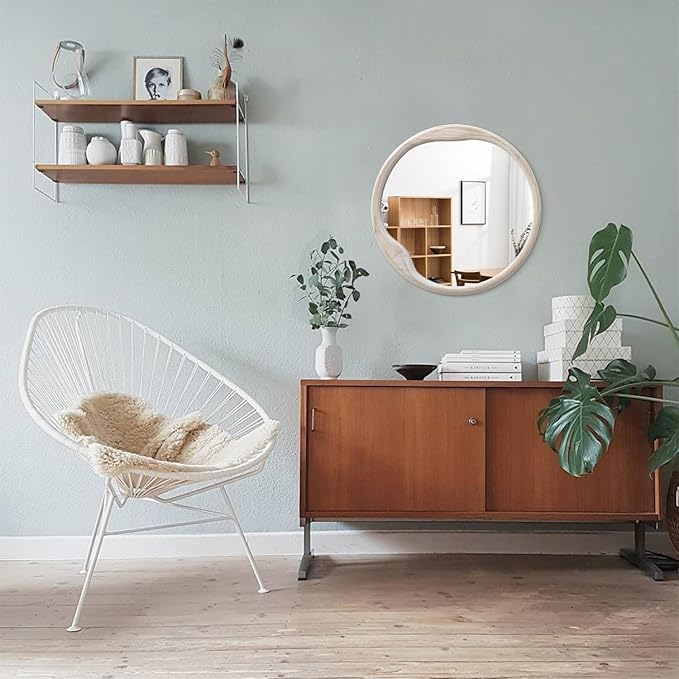 AOAOPQ Wash White Circle Mirror for Wall 20 inch Round Drum Mirror for Bathroom Entryway Living Room Hallway Bedroom Decor Small Wood Frame Mirrors