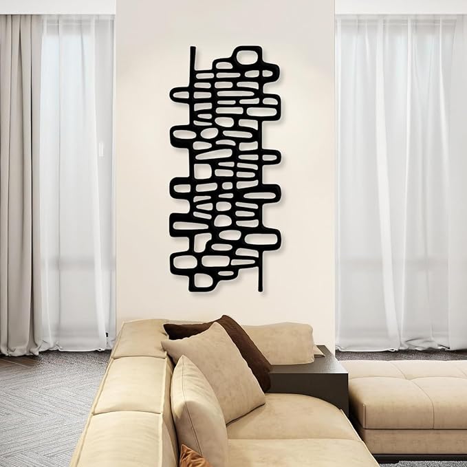 Abstract Geometric Metal Wall Art, Modern Circles Metal Decor, Minimalist Line Art, Long Narrow Sign, Luxury Modern Artwork for Living Room, Farmhouse, Office (White, 24"x11" | 60x27cm)