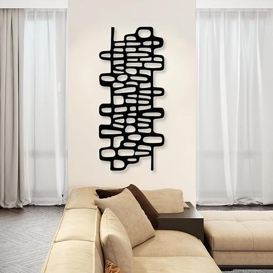 Abstract Geometric Metal Wall Art, Modern Circles Metal Decor, Minimalist Line Art, Long Narrow Sign, Luxury Modern Artwork for Living Room, Farmhouse, Office (Black, 35"x16" | 90x41cm)