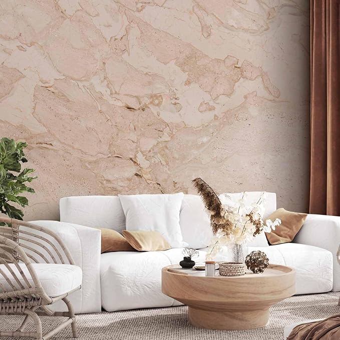 artgeist Premium Wall Mural Stone Wall 98x69 in - XXL Non-Woven Wallpaper Fleece Wall Decor Photo Print Picture Image Design Marble Like Abstract 3D Effect Beige f-C-0457-a-a