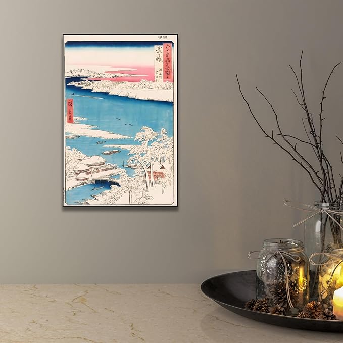 OKRA Utagawa Hiroshige Canvas Wall Art - Sumida River, Snowy Morning Poster - Japanese Posters Nature Landscape Art Room Aesthetic Decor Traditional Japanese Wall Decor Unframed