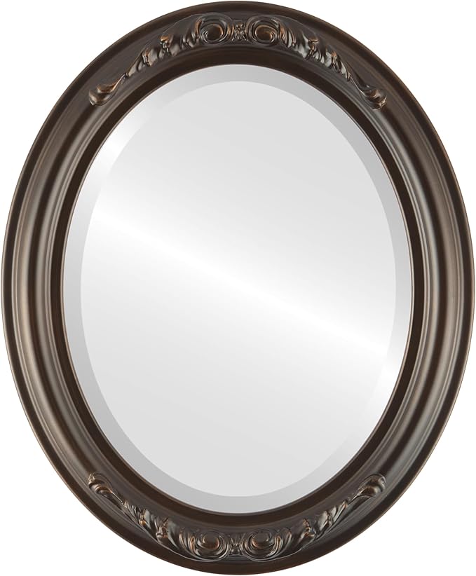 OVALCREST Oval Beveled Wall Mirror for Home Decor - Florence Style - Rubbed Bronze - 34" x 24"