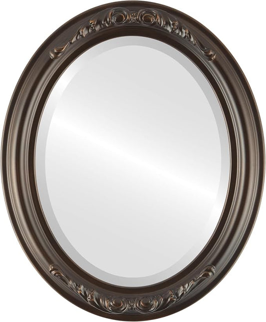 OVALCREST Oval Beveled Wall Mirror for Home Decor - Florence Style - Rubbed Bronze - 20" x 16"
