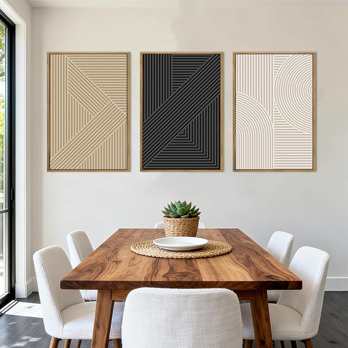 BINCUE Neutral Abstract Wall Art Decor Mid Century Modern Wall Paintings Boho Artwork for Living Room Bedroom Bathroom 16x24 Inch Set of 3