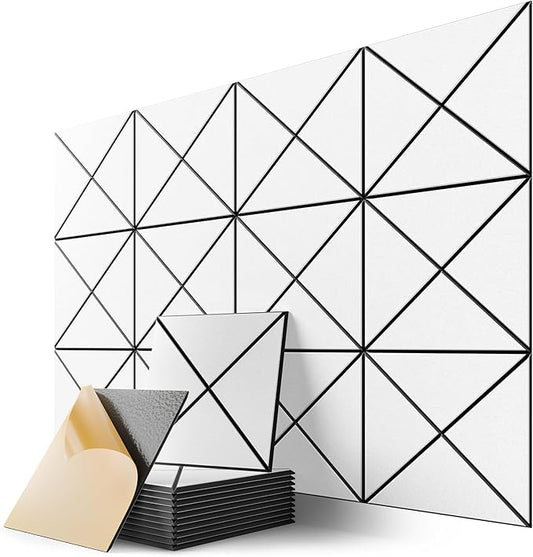 12 Pack Self-Adhesive Acoustic Panels, 12" X 12" X 0.4" X-Line Sound Proof Foam Panels for Walls, Soundproof Wall Panels for Home & Office (White on Black)