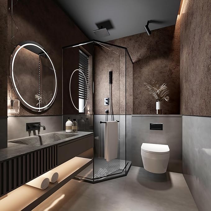 32x78in Wide Dark Brown Concrete Wallpaper Peel Stick Vintage Metal Industrial Style Wall Stickers Air Guide Slot Design Matte Thicken Self-Adhesive Waterproof Cement Contact Paper Antique Bronze Gold