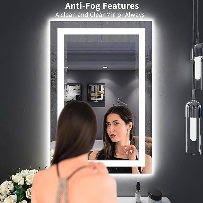 LOAAO 24"X36" LED Bathroom Mirror with Lights, Anti-Fog, Dimmable, Backlit + Front Lit, Lighted Bathroom Vanity Mirror for Wall, Memory Function, Tempered Glass, Safe to Use, ETL Listed