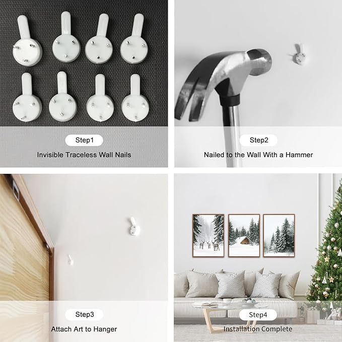 LHIUEM Christmas Pictures Wall Decor Winter Landscape Canvas Art 3 Piece Christmas Artworks(12”X16”) Winter Framed Art Prints Vintage Farmhouse Decorations Snow Forest Reindeer Wall Art for Room