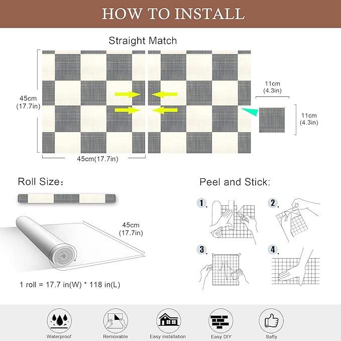 Buffalo Checkered Wallpaper – Modern Minimalist Black and White Plaid Peel and Stick Wallpaper, Self-Adhesive Vinyl for Home Decor, 17.7in x 118in