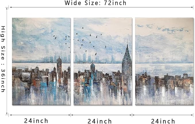 MAMAGO Large City Landscape Wall Deocr Color New York Canvas Print Poster for Living Room Bedroom Office Artwork Framed Easy to Hang-24x36 inch x3pcs