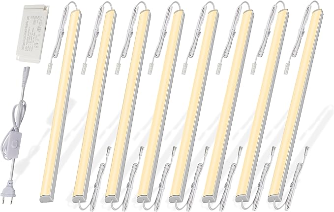 Cefrank Under Cabinet LED Light Bars, 8pcs 12" V-Shape, 16Watt 1600Lumens, Warm White (3000K)