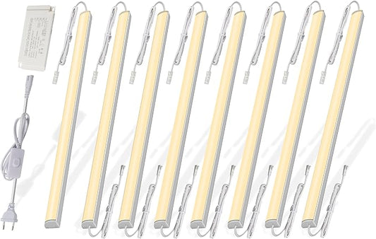 Cefrank Under Cabinet LED Light Bars, 8pcs 12" V-Shape, 16Watt 1600Lumens, Warm White (3000K)