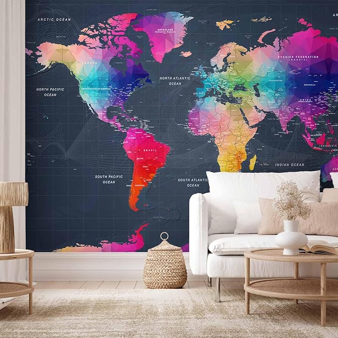 artgeist Premium Wall Mural World Map 157"x110" - XXL Non-Woven Wallpaper Fleece Wall Decor Photo Print Picture Image Design Home Map of The World k-A-0126-a-a