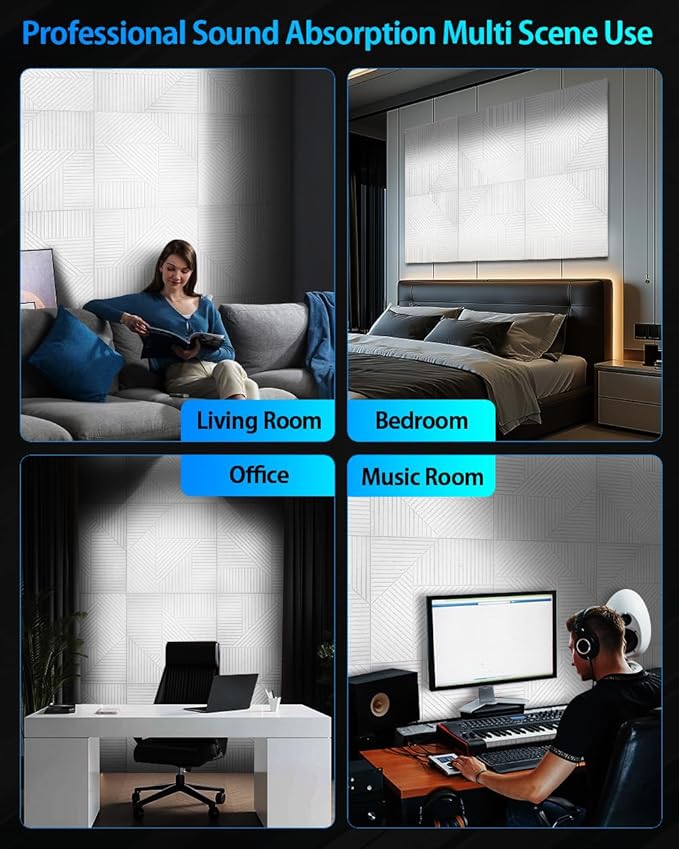 6 Pack Acoustic Wall Panels Self-Adhesive, 23.6" X 23.6" X 0.5" Decorative Acoustic Panels, Soundproof Wall Panels for Studio, Home & Living Room, Polyester - Grille White