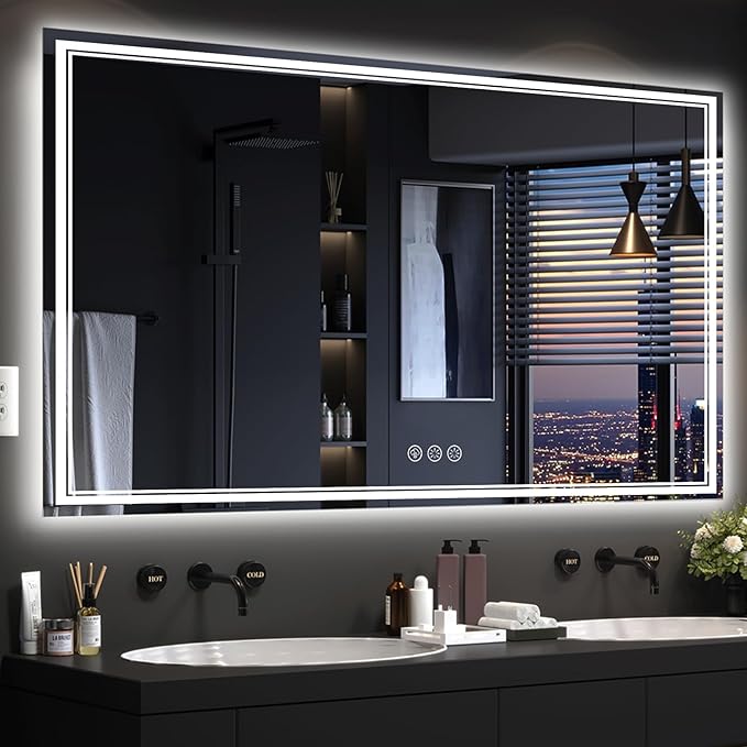 72x40 Inch LED Bathroom Mirror with Frontlit & Backlit（Independent Control）, Lighted Mirror for Bathroom Wall with 3-Color Dimmable & Anti-Fog, Vanity Mirror with Lights