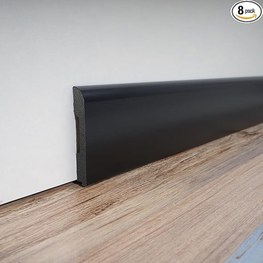 Art3d Wall Baseboard Molding Trim 8-Pack of 56 x 2.6 in., High Impact Polystyrene Skirting Board - Installed with Glue - Black
