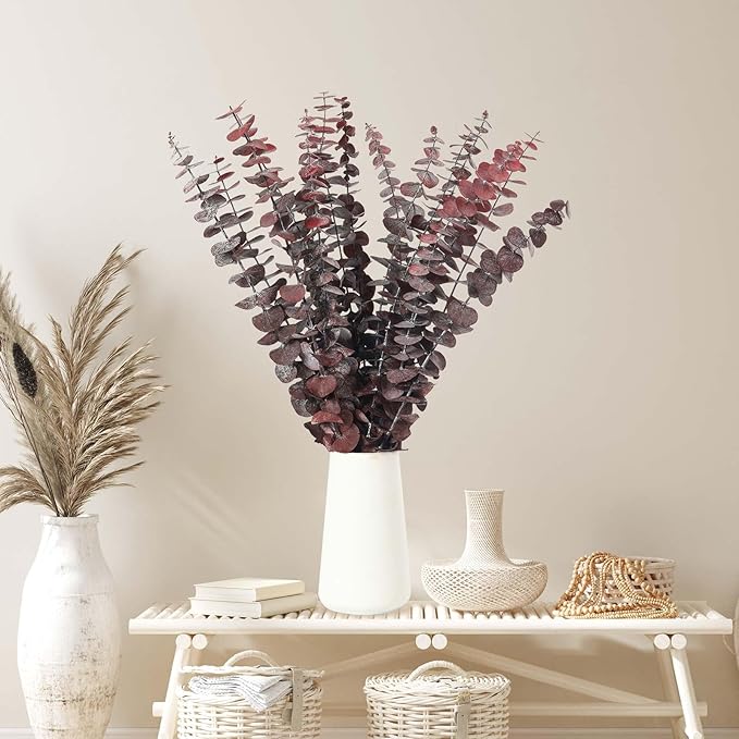 16 Pcs Dried Eucalyptus Stems, 17'' Natural Eucalyptus Leaves Branches Hanging for Shower, Preserved Real Black Plant Live Greenery for Home SPA Wall Bathroom Wedding Party Vase Decor