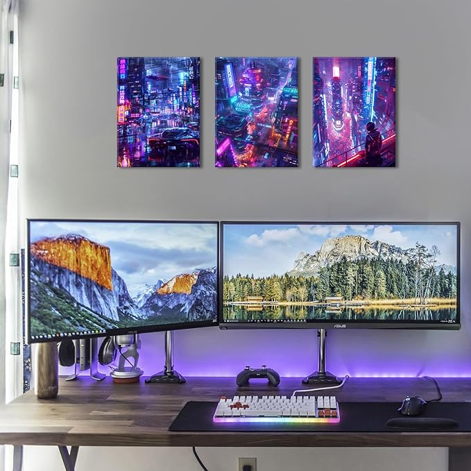 Neon Tokyo City Posters Cyberpunk Decor Anime Wall Art for Boys Bedroom Futuristic Street Pop Purple Night Cityscape Picture Canvas Modern Artwork Living Room Office Playroom Home Decoration 12x16" 3P