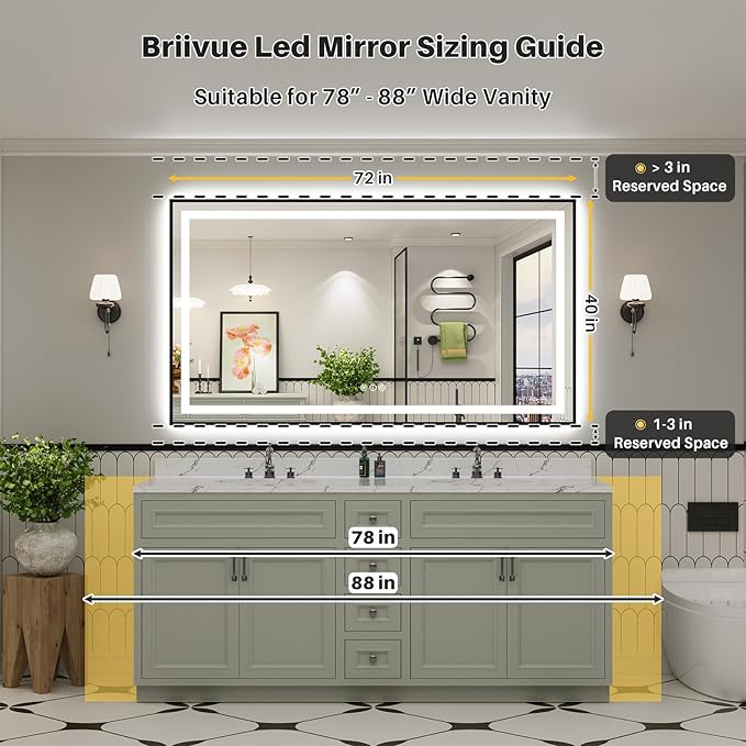 72x40 Inch LED Bathroom Mirror with Black Frame, Backlit & Front Lit, Anti-Fog Lighted Bathroom Vanity Mirror for Wall, Memory Function, Dimmable, HD Tempered Glass, Shatter-Proof