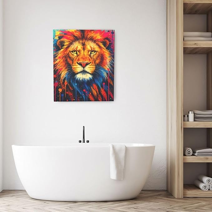 Banksy Lion Wall Art Lion Pictures Street Graffiti Canvas Wall Decor Painting Print Animal Home Modern Artwork Decorations Framed for Living Room Bedroom Bathroom Office 20"X24"