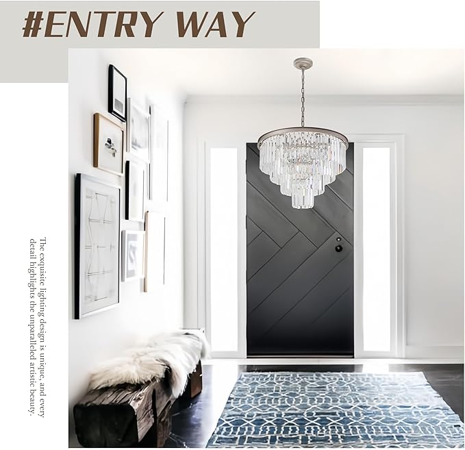 5 Lights Crystal Modern Nickel Chandeliers Pendant Ceiling Light 4-Tier Chandelier Lighting for Dining Room Living Room Bedroom Entryway