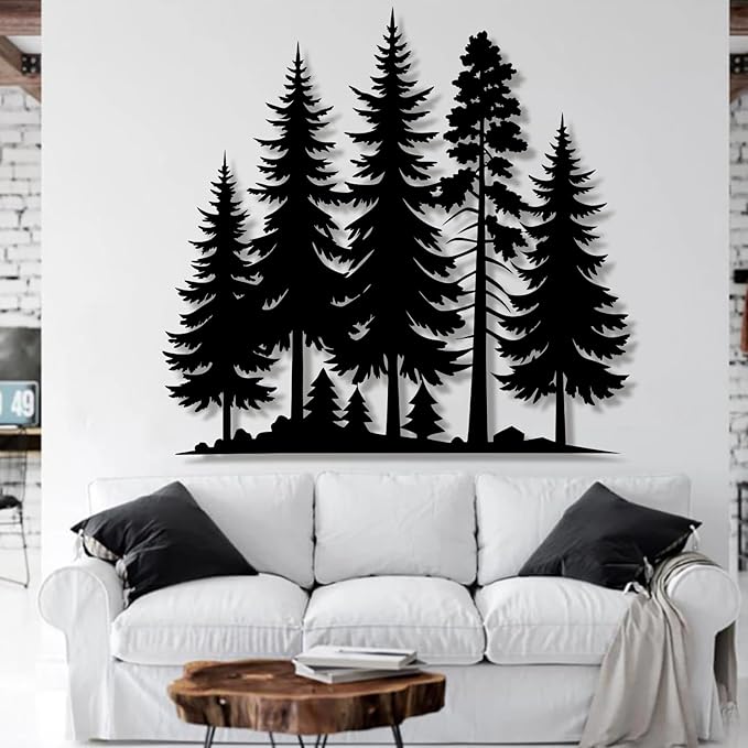 lunwall Metal Pine Tree Wall Art, Metal Forest Wall Art, Pine Branch Wall Decor, Christmas Tree Wall Decor, Forest Wall Hanging, Nature Lover Gift (Style 8, 30" W x 29" H / 76 x 73 cm)