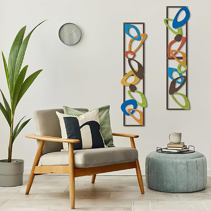 4 Pcs Mid Century Modern Decor Midcentury Retro Wall Art Elegance Wall Accents Metal Abstract Geometric Panels for Interior Wall Decor Panel Wall Art for Home Living Room