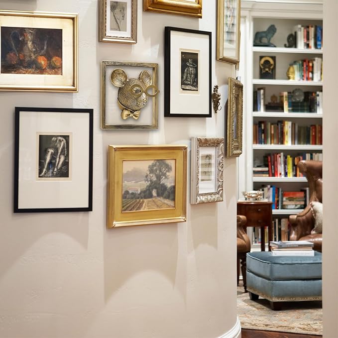 Newinhome Animal Heads Wall Decor (Includes Metal Frame) Resin Animals Sculptures Head Wall Hanging Decoration Gold vintage Wall Sculpture for Living Room Bedroom Office(Rat)