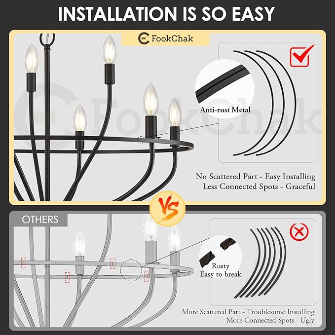 9-Light Black Chandelier Light Fixture Classic Candle Chandelier Lighting Over Table for Dining Room Living Room Bedroom Foyer Kitchen Island, 28.54in, E12