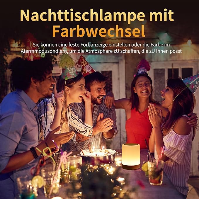 OORUN Touch Bedside Table Lamp,13 RGB Colors & 5 Brightness, USB Rechargeable Desk Lamp, Remote Control Dimmable Light with RGB Color Changing,Portable Lamp for Baby (Gold)