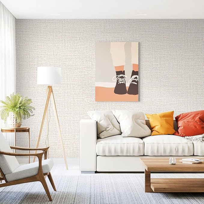 Beige Grasscloth Peel and Stick Wallpaper Beige Contact Paper for Cabinets 17.7inx393.7in Textured Wall Paper Vinyl Textured Grass Cloth Wallpaper Peel and Stick Faux Linen Self Adhesive Vinyl