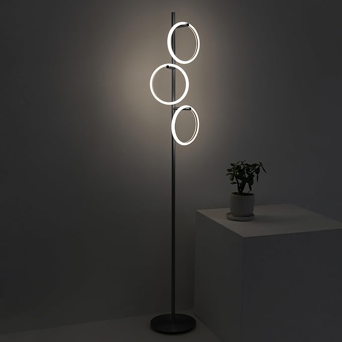 Brightech Saturn LED Tree Floor Lamp - Unique Design Matches Modern and Contemporary Decor - 3 Light Standing Pole Lamp- Tall Light for Living Room, Bedroom, and Office - Black