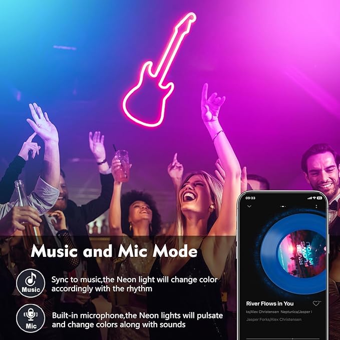 6.6FT Neon Rope Lights,Flexible Led Light Control with App/Remote,Multiple Modes,IP67 Outdoor Waterproof,Music Sync Strip for Bedroom