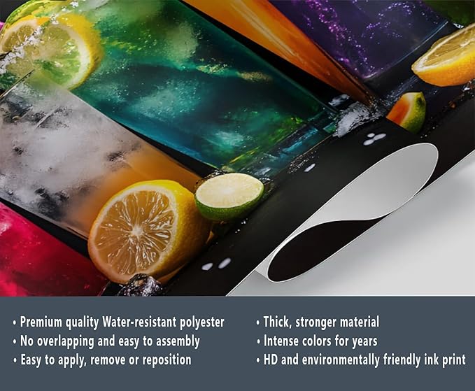 3D Cocktails Mural Wallpaper, Miami Cocktails Murals, Modern Stylish Wall Art Murals Wallpaper for Living Room Bedroom Home Decor Mural - 169.3" W x 118.13" H (Not Peel Stick)