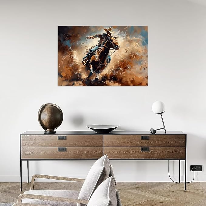 Cowboy Wall Art for Bedroom Living Room Office Home Decoration Prints Desert Southwestern Pictures Vintage Western Artwork Painting Framed(18L" x 24W")