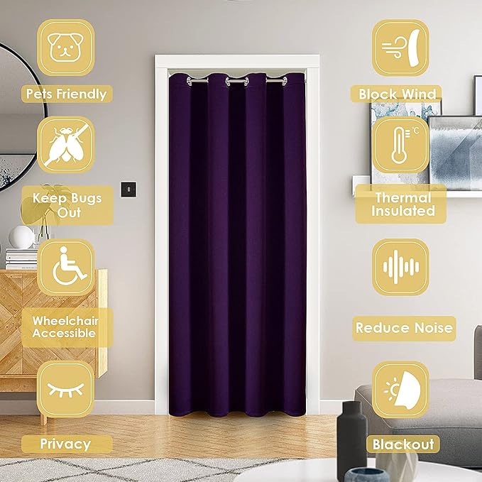 ChrisDowa Blackout Door Curtains for Doorway Privacy, Grommet Closet Curtains for Bedroom Closet Door, Thermal Insulated Doorway Cover Room Divider Drapes (1 Panel, Royal Purple, 34 x 80 Inch)